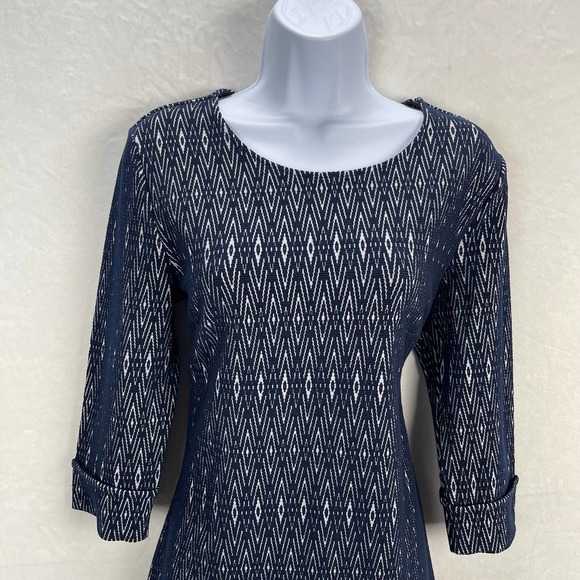 Anthropologie Aryeh Stretch Black Sheath Dress Geometric Pattern ¾ Sleeve Medium - Picture 2 of 14